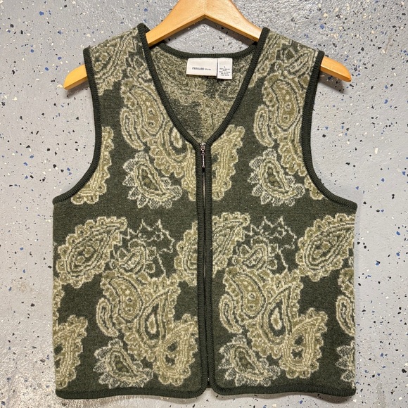 Parisian Works 100% Wool Green Paisley Vest - Picture 2 of 6